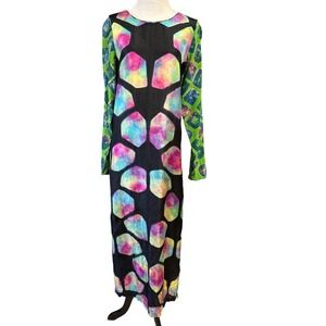 vintage norblack norwhite silk open back maxi dress abstract multicolor size m